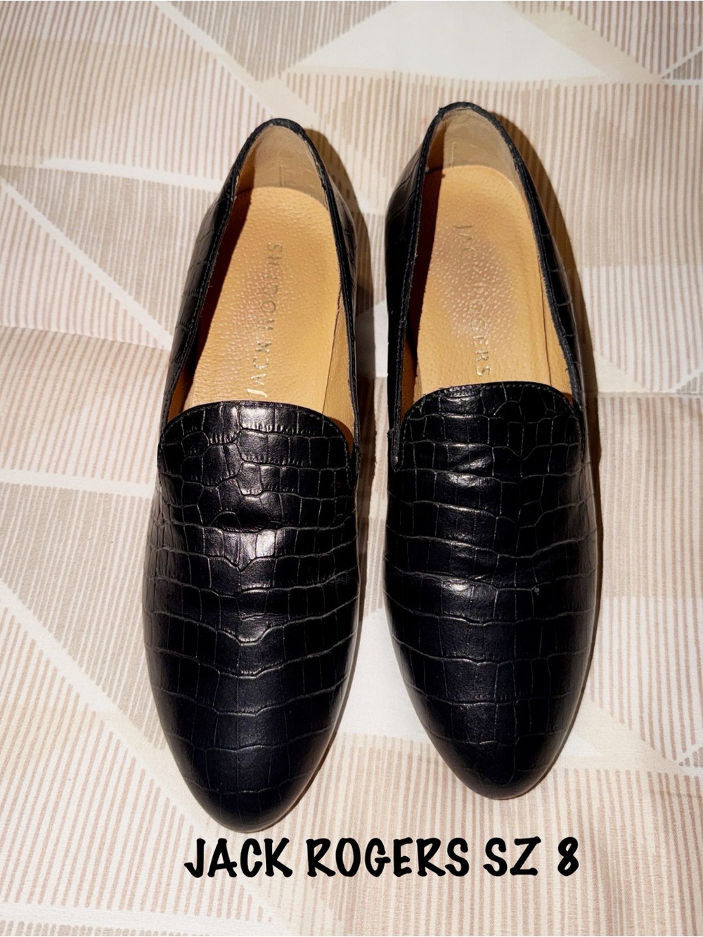 Jack Rogers Classic Black Croc-Embossed Leather Loafers SZ 8M